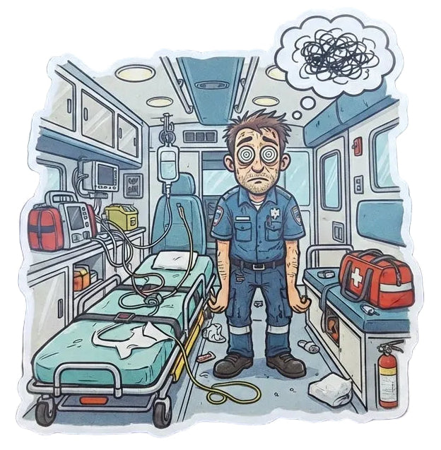 Paramedic in back of Ambulance Window or Helmet Decal Powercall
