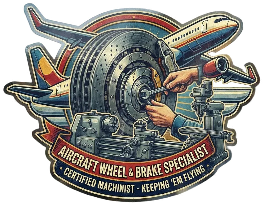 Aircraft Wheel and Brake Specialist Window or Helmet Decal Powercall
