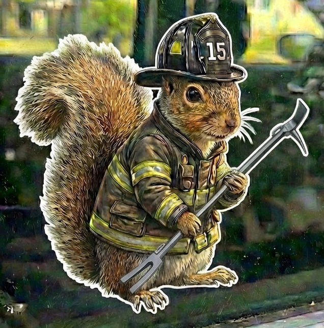 Squirrel Firefighter Customer Window or Helmet Decal Powercall