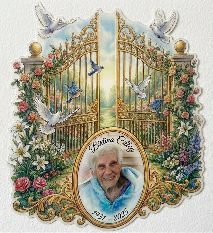 Granparent Gates and Flowers Memorial Window/Helmet Decal or MAGNET Tiktok