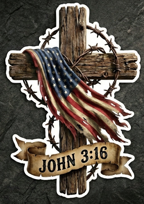 Christian Cross USA Flag John 316 Window or Helmet Decal Powercall