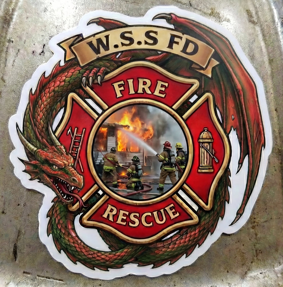 WSS Fire Dept Dragon Maltese V1 Window or Helmet Decal Powercall