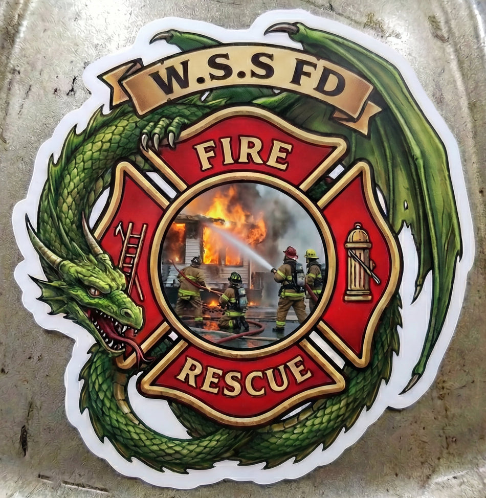 WSS Fire Dept Dragon Maltese V2 Window or Helmet Decal Powercall