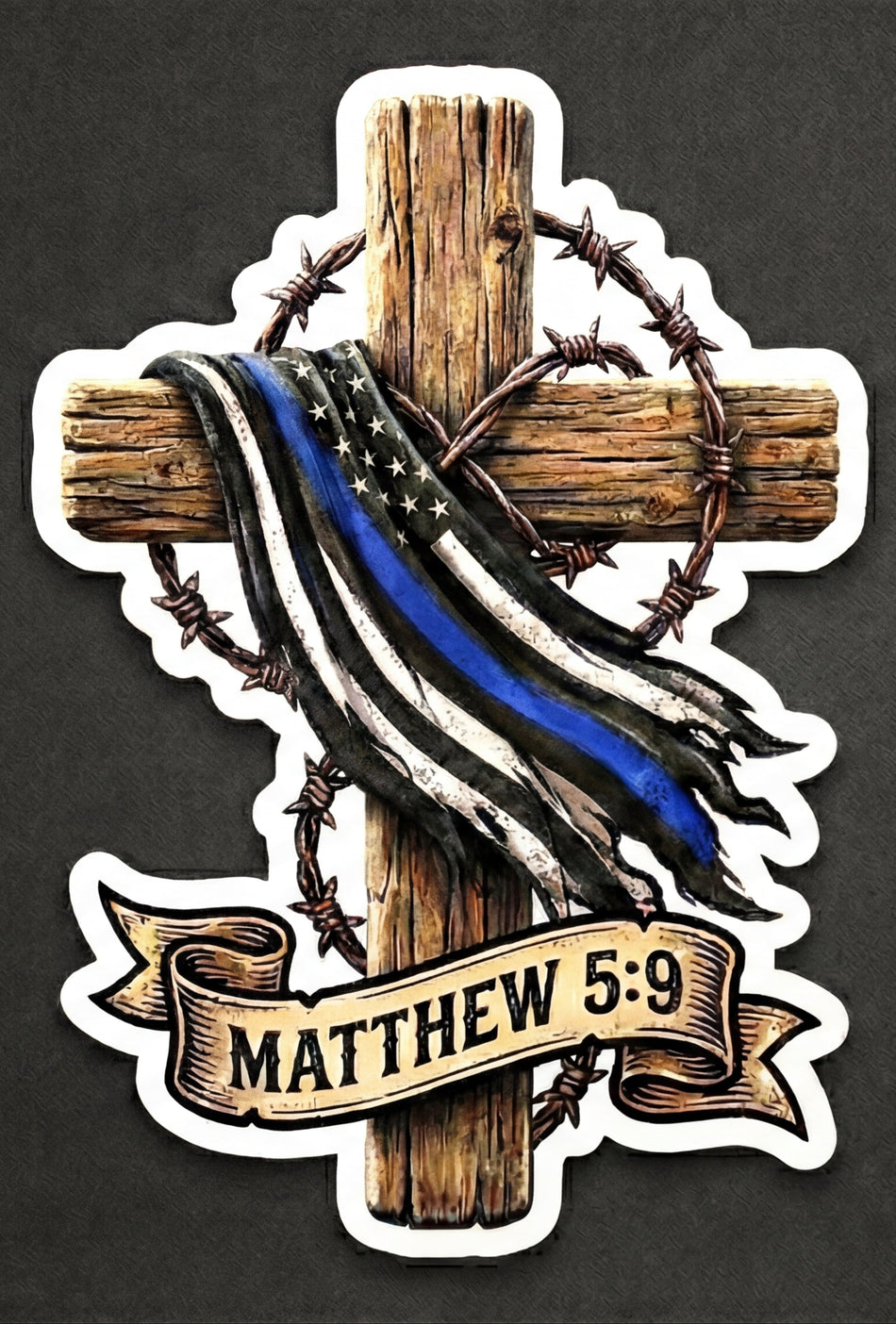 Christian Cross USA Blue Line Flag Matthew59 Window or Helmet Decal Powercall