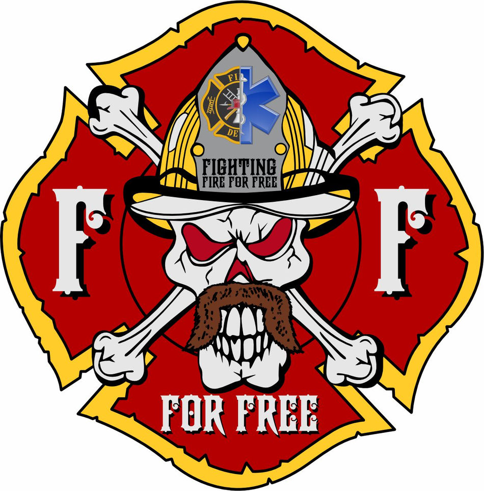 Fighting Fire For Free Maltese Cross Skull Decal