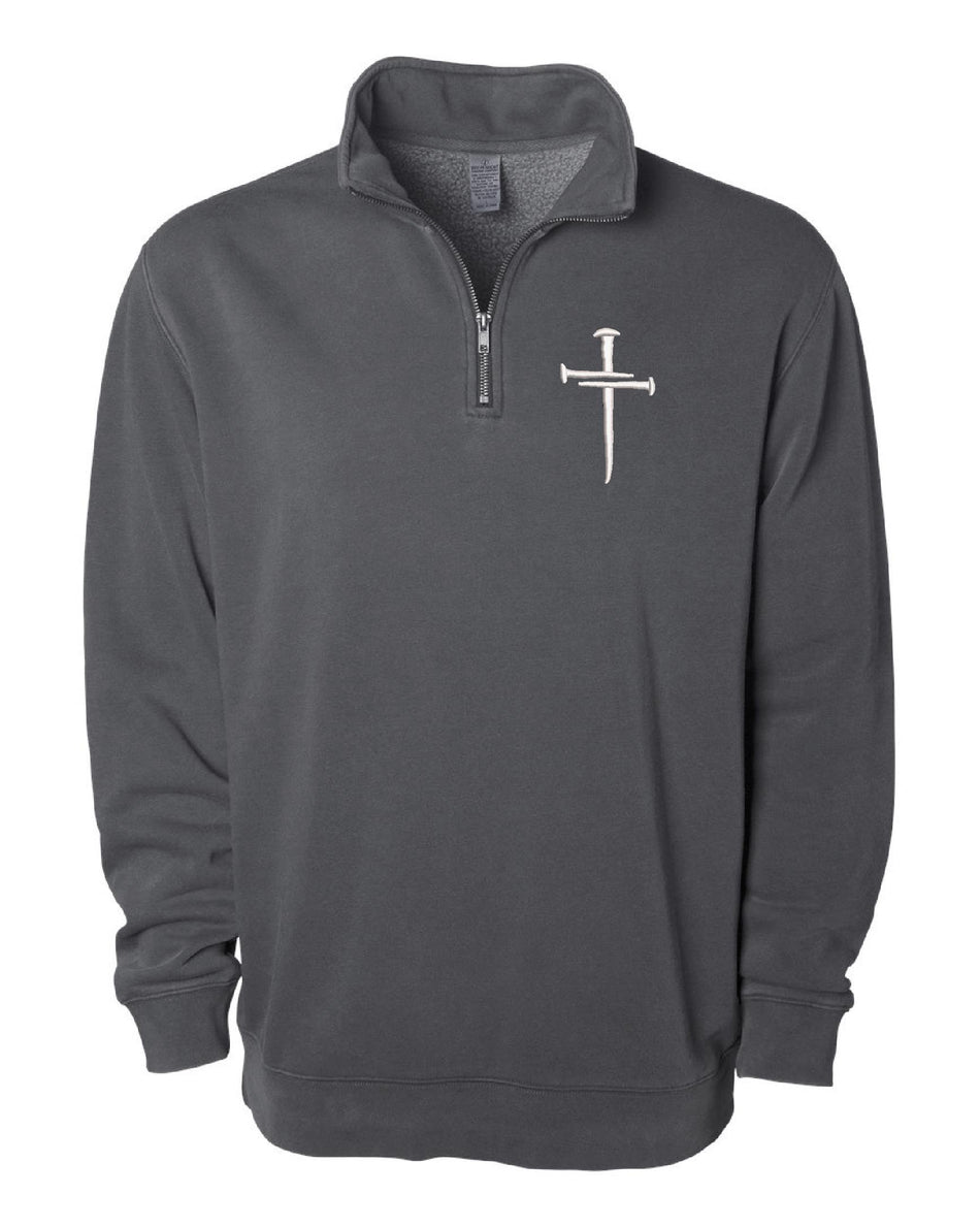 Independent Trading Co. - Unisex Pigment-Dyed Quarter-Zip Pigment Black Pullover with 3 Nail Cross