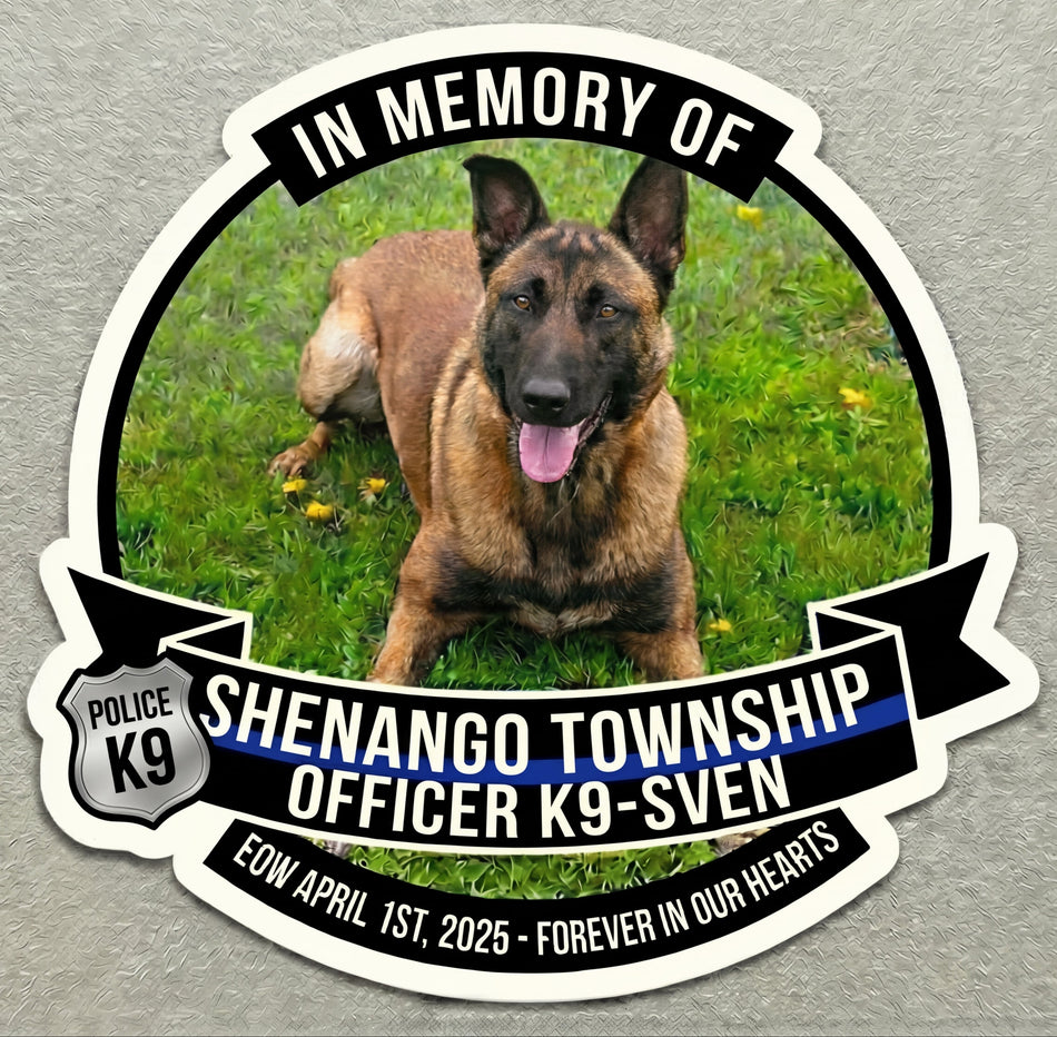 K9 SVEN Memorial Window/Helmet Decal or MAGNET Powercall