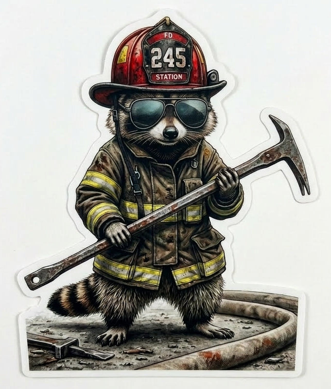 Firefighter Racoon 245 Window/Helmet Decal or MAGNET