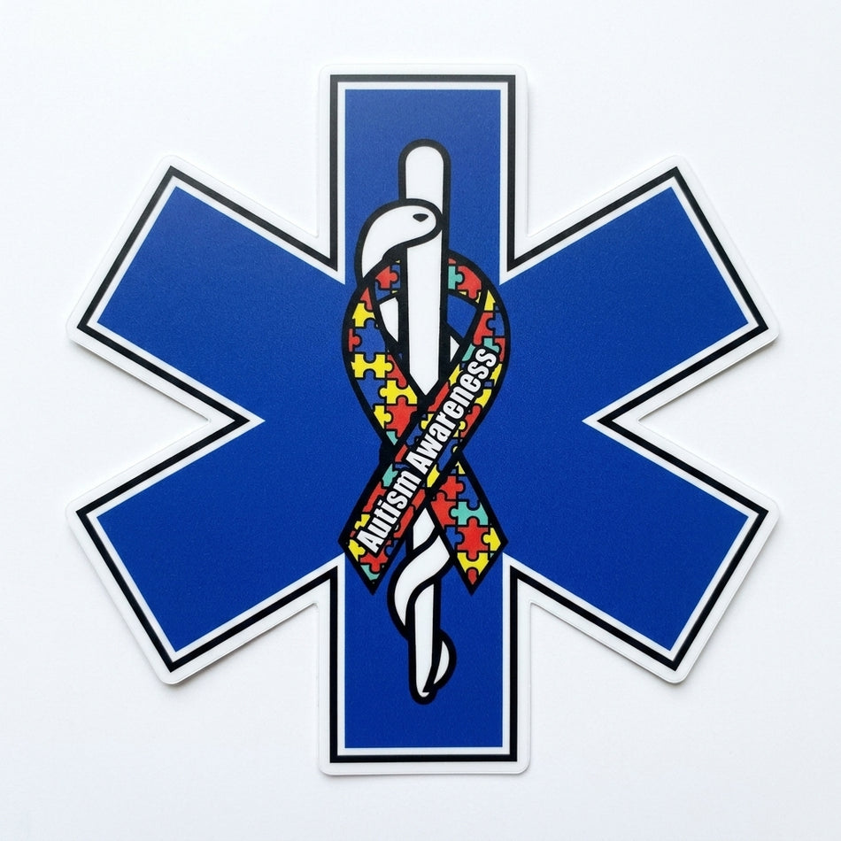 EMS Star with Autism Ribbon Window/Hardhat Decal