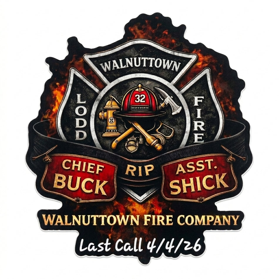 Walnuttown Fire Company Last Call Window/Hardhat Decal