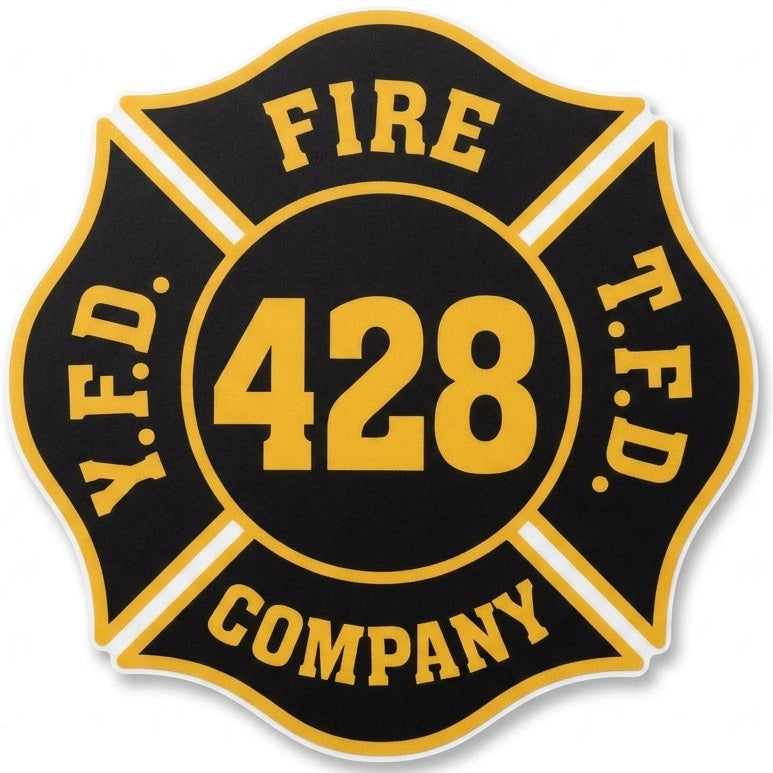 YFD TFD Fire Dept Maltese Cross Window/Hardhat Decal
