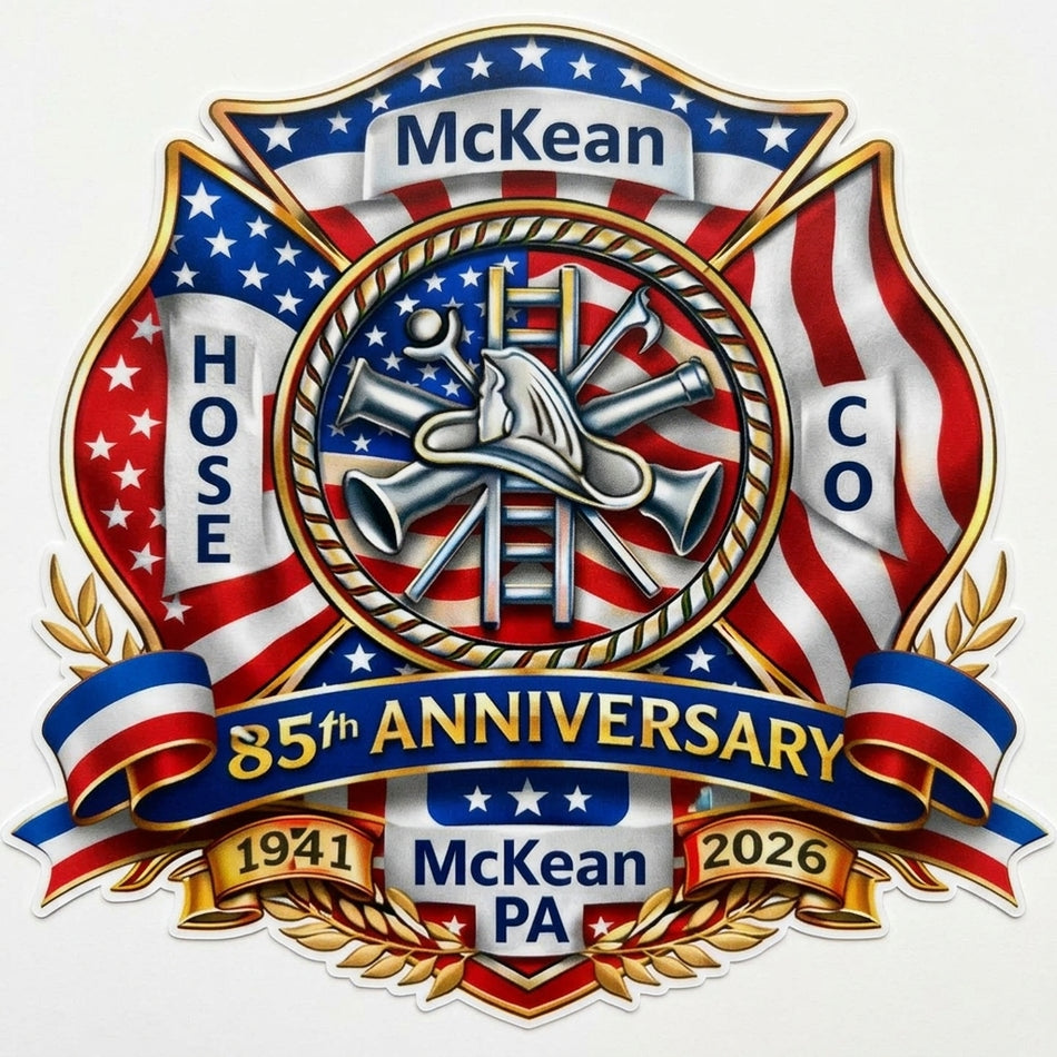 McKean 85th Anniversary Fire Dept Window/Hardhat Decal
