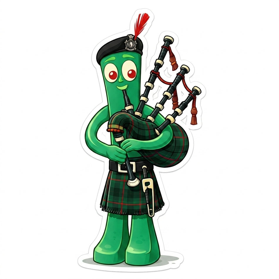 Green Gumby Bagpipe Player Figure Window/Hardhat Decal