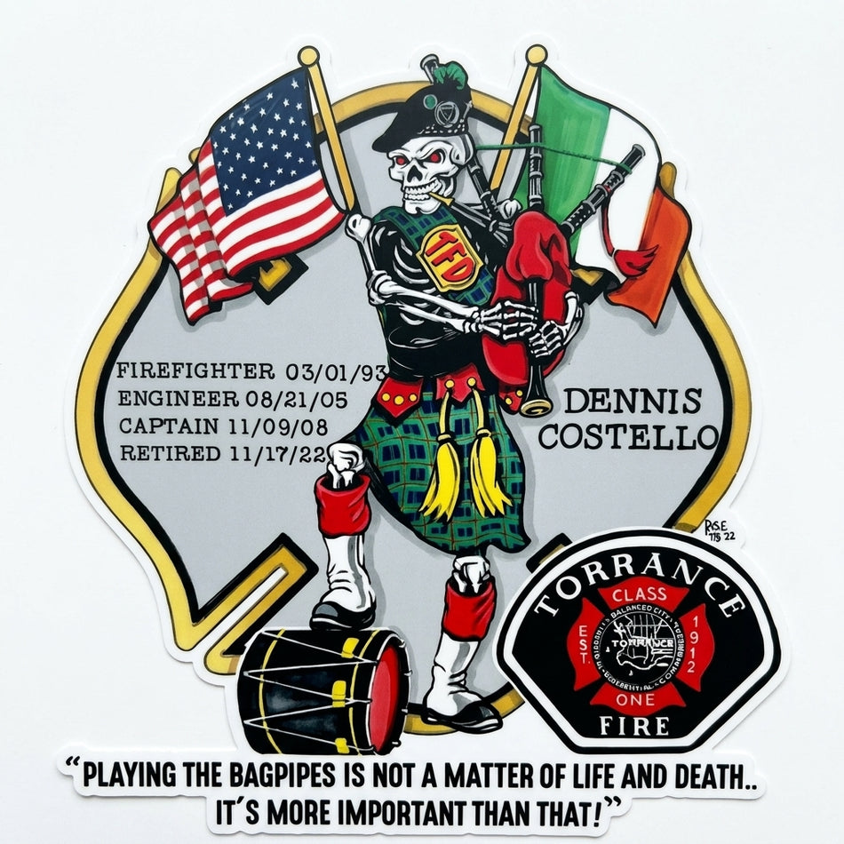 Bagpipe Player in Kilt Maltese Cross Window/Hardhat Decal