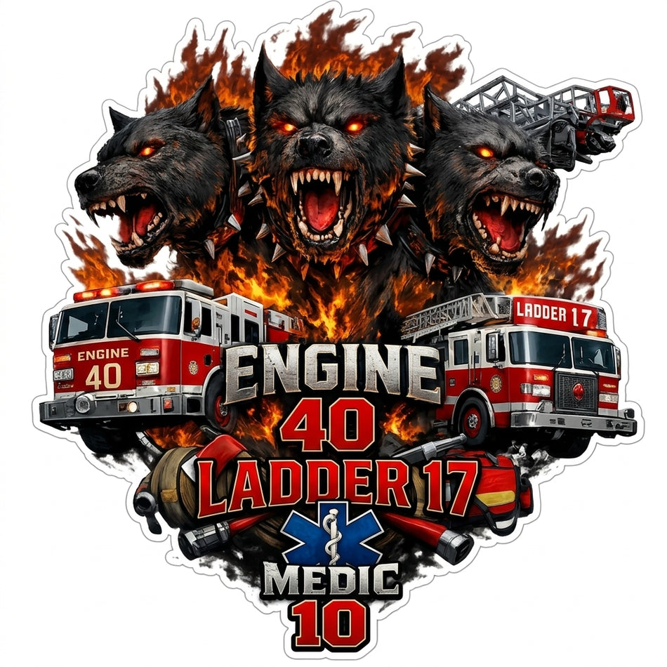 Engine 40 Ladder 17 Medic 10 Window/Helmet Decal or MAGNET