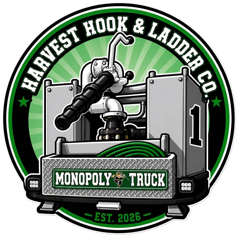 Harvest Hook and Ladder Monopoly Truck Window/Helmet Decal or MAGNET