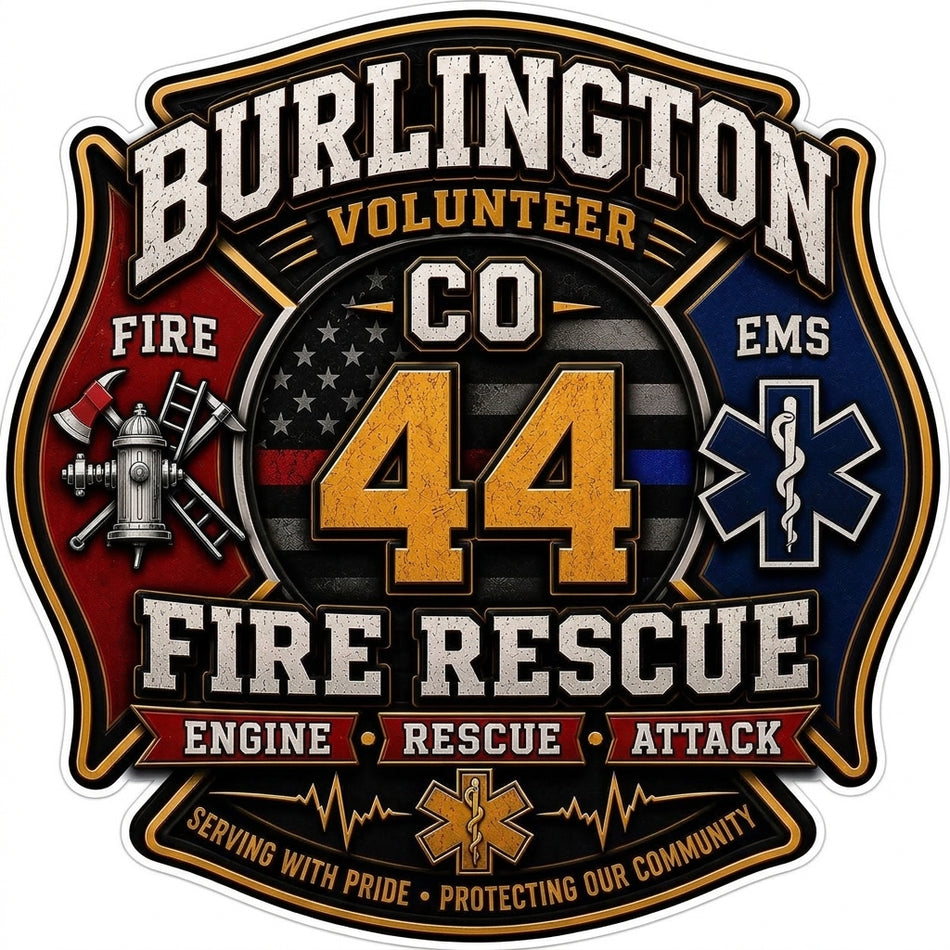 Burlington Company 44 Fire Customer Decal or Magnet (sqd.1)