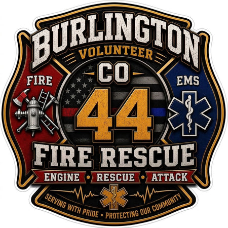 Burlington Company 44 Fire Customer Decal or Magnet economy non-reflective decal