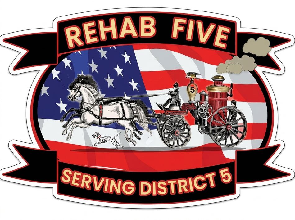Rehab Five Serving District 5 Version Window or Helmet Decal (rct.1)