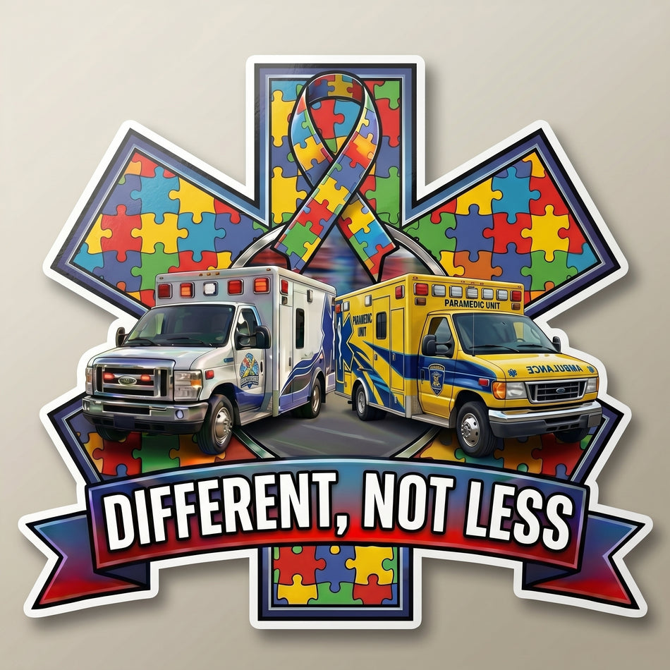 Different Not Less EMS Star Ambulances window/Hardhat Decal