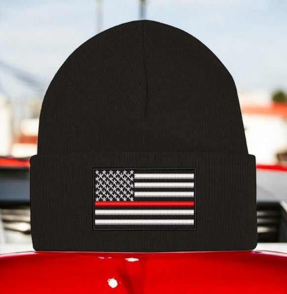 Thin Red Line Flag Firefighter Black Winter Hat