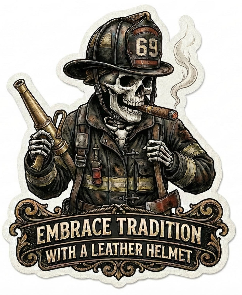 Tradition Leather Helmet Skeleton Window/Helmet Decal or MAGNET TT