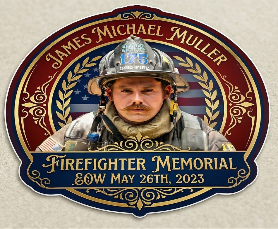 Firefighter James Muller Memorial Window/Helmet Decal or MAGNET TT