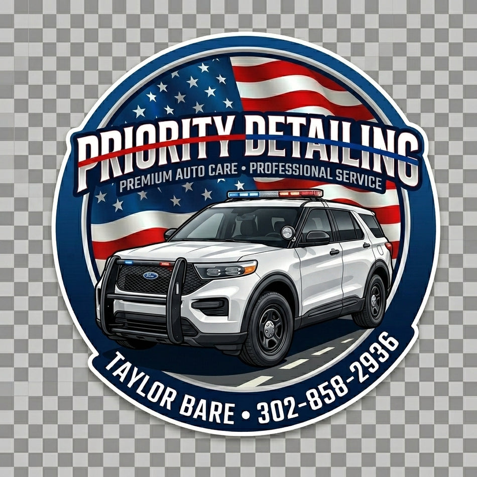Priority Detailing White Explorer Helmet Window/Helmet Decal or MAGNET