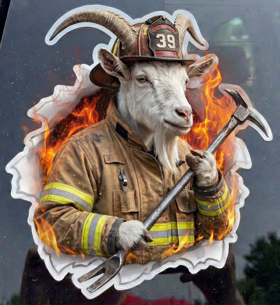 Goat Firefighter with Halligan Bar Window/Helmet Decal or MAGNET Tiktok