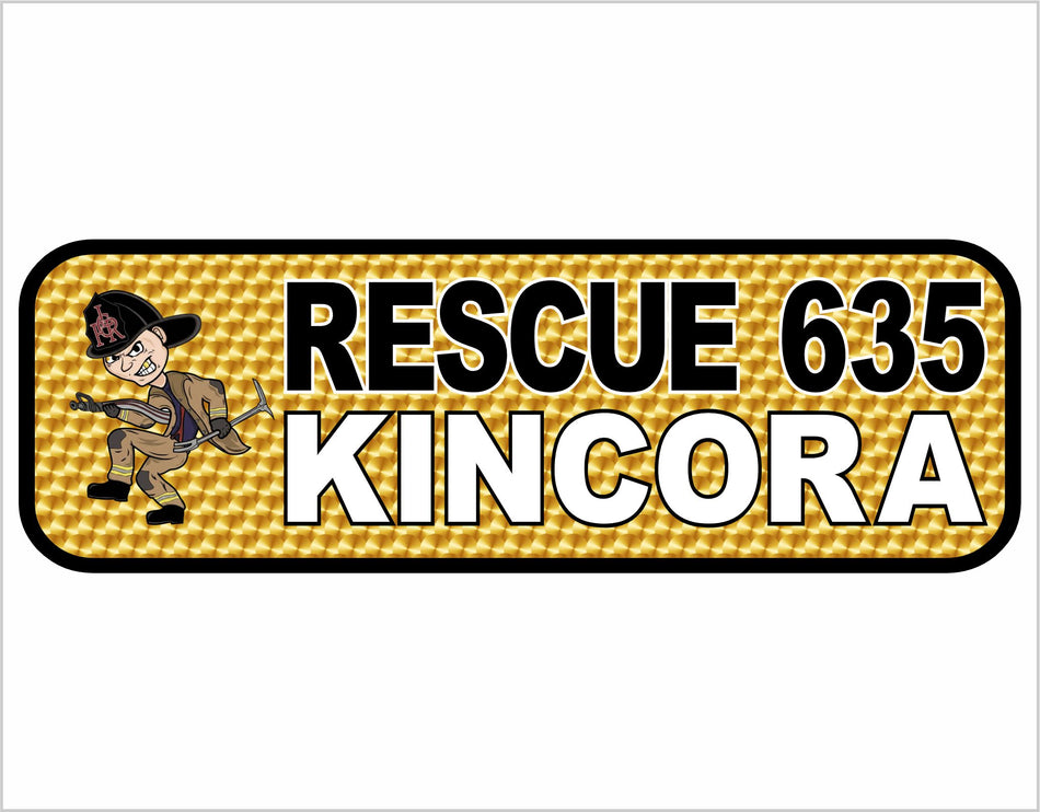 Kincora Rescue 635 Custom 3" x 1" Equipement Label in Reflective