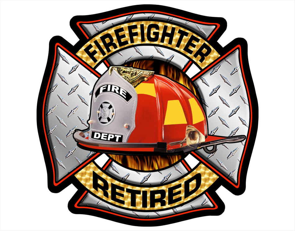 Window Decal - Retired Firefighter Helmet Maltese Cross