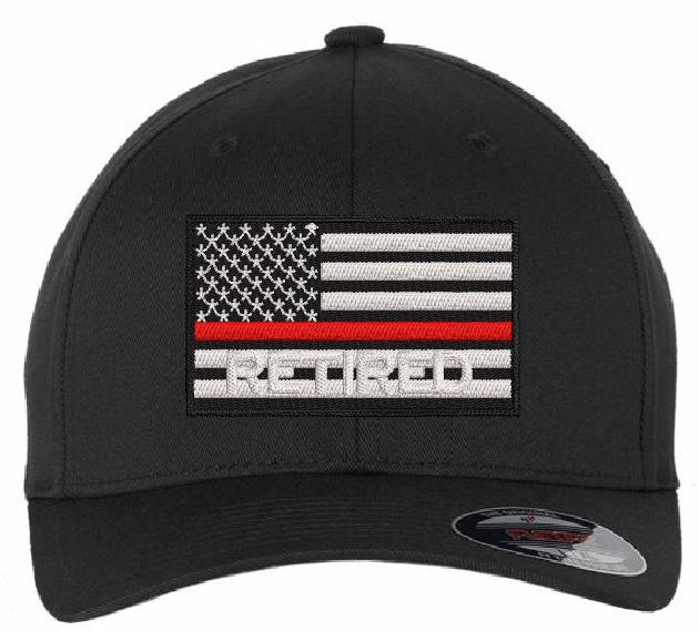 Thin RED Line Retired USA Flag Embroidered Black Fitted Hat