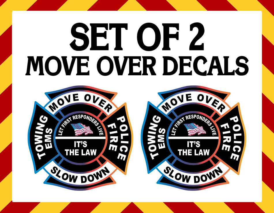 Firefighter Window Decals Set of 2 4 Inch Move Over Slow Down Non Reflective Fire Department Decals UV Laminated for Vehicles