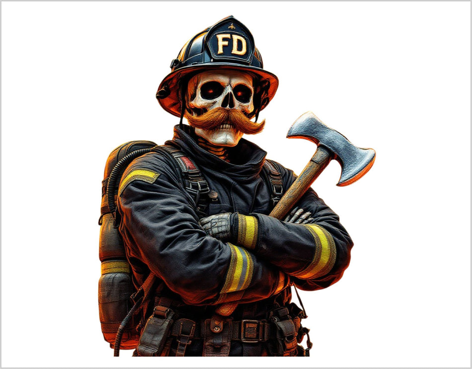 Firefighter Decal Sticker Firefighter Skeleton Holding Axe AI Generated Decal