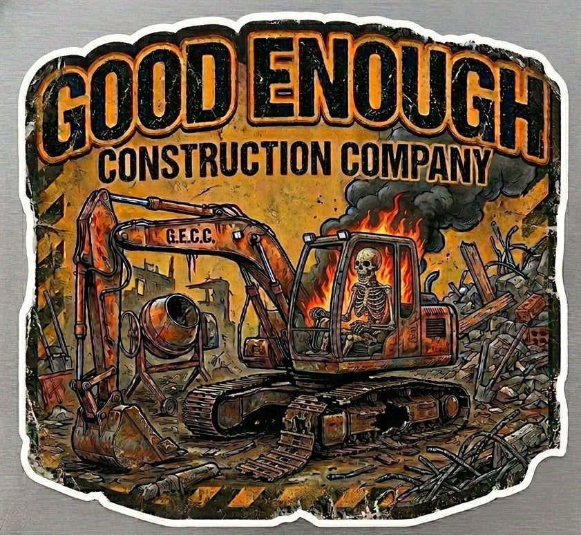 Good Enough Construction Company Helmet Window/Helmet Decal or MAGNET