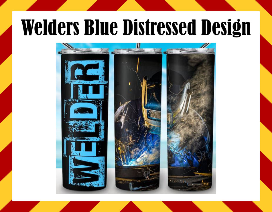 Stainless Steel Cup - Welders Blue Distressed Design Hot/Cold Cup