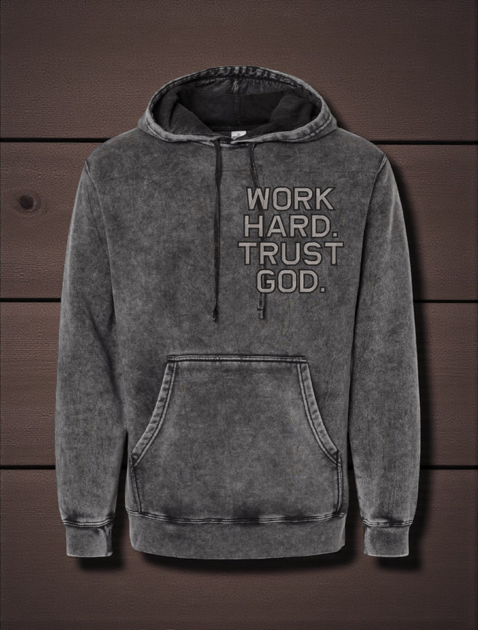 Work Hard Trust God Midweight Mineral Wash Long Sleeve Pullover PRM4500MW Independent Trading Company Hoodie