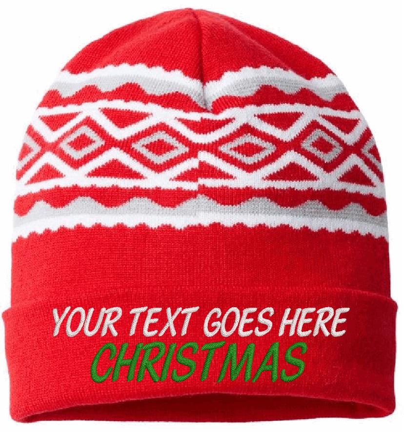 Christmas Winter Beanie Hat - Customized with your text or family name.