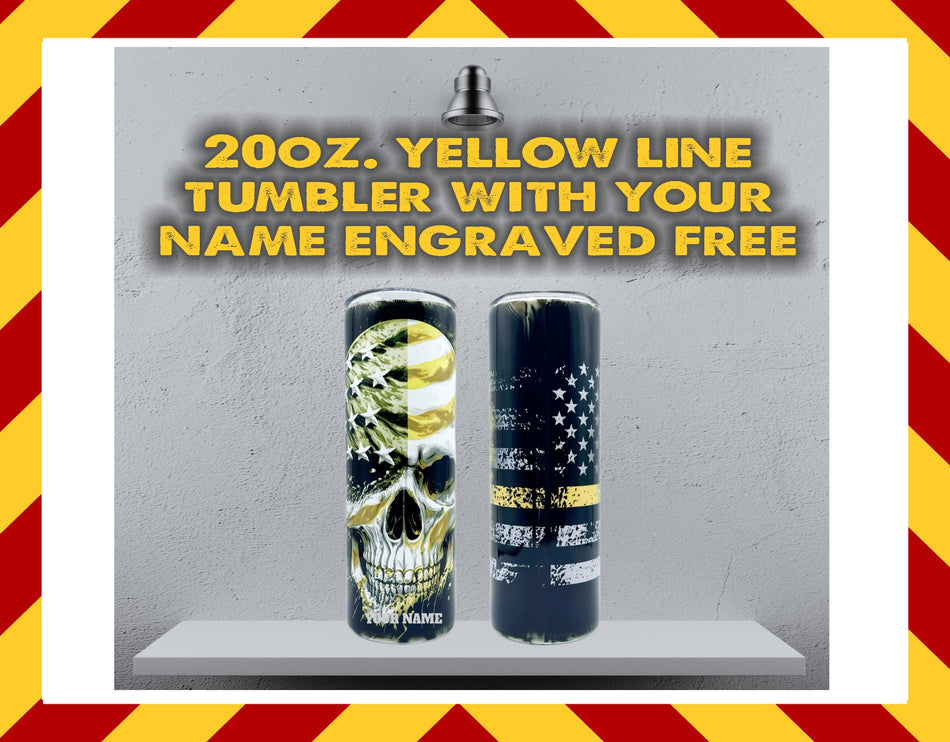 Stainless Steel Cup -  Thin Yellow Line Skull Design Hot/Cold Cup