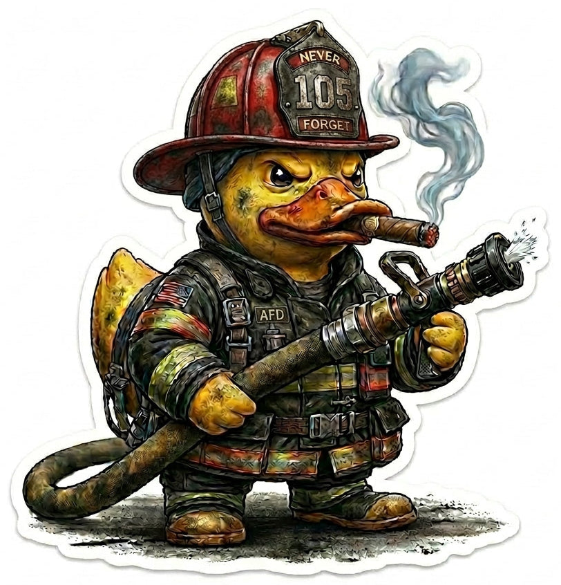 Firefighter Duck with 105 Helmet Window/Helmet Decal or MAGNET