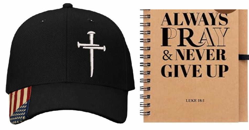 Christian Cross Embroidered hat and Faith Journal with Scripture Pen