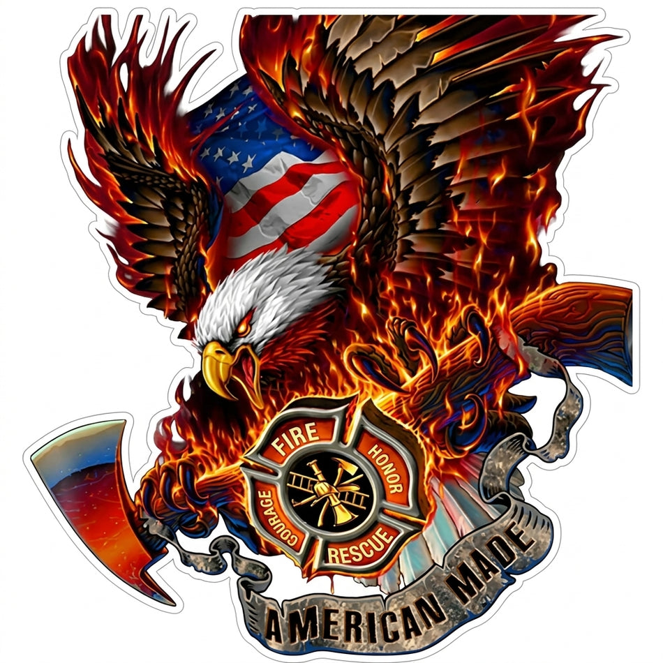 American Made Firefighter Eagle Customer Decal or Magnet (sqd.1)