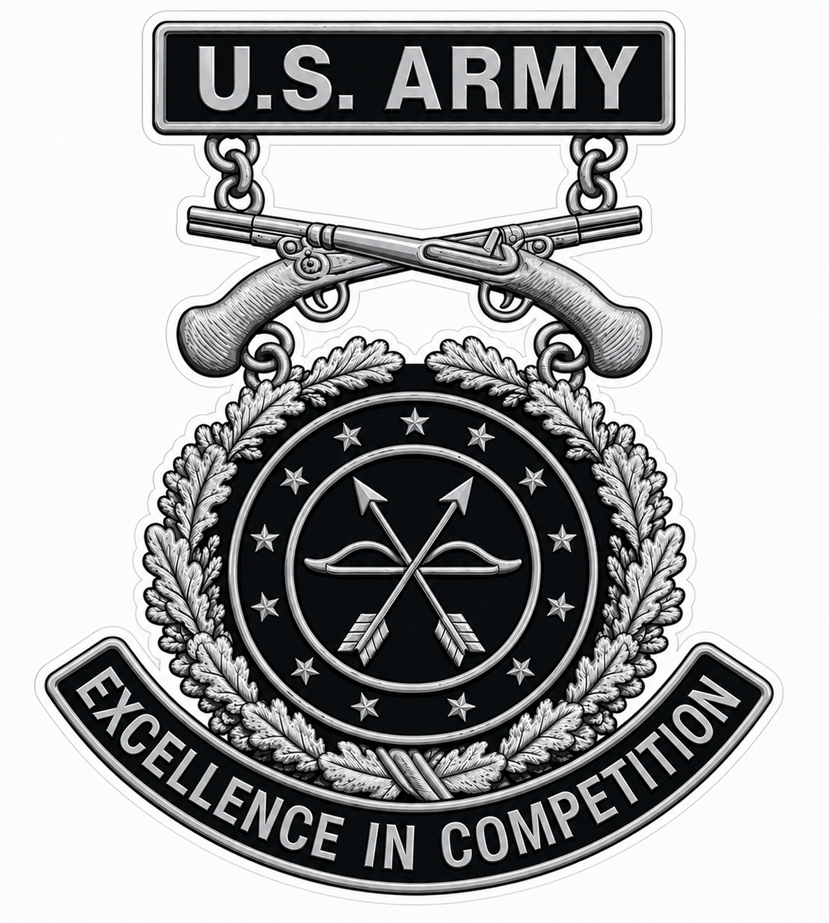 US Army Excellence Silver Competition Customer Window or Helmet Decal economy non-reflective decal