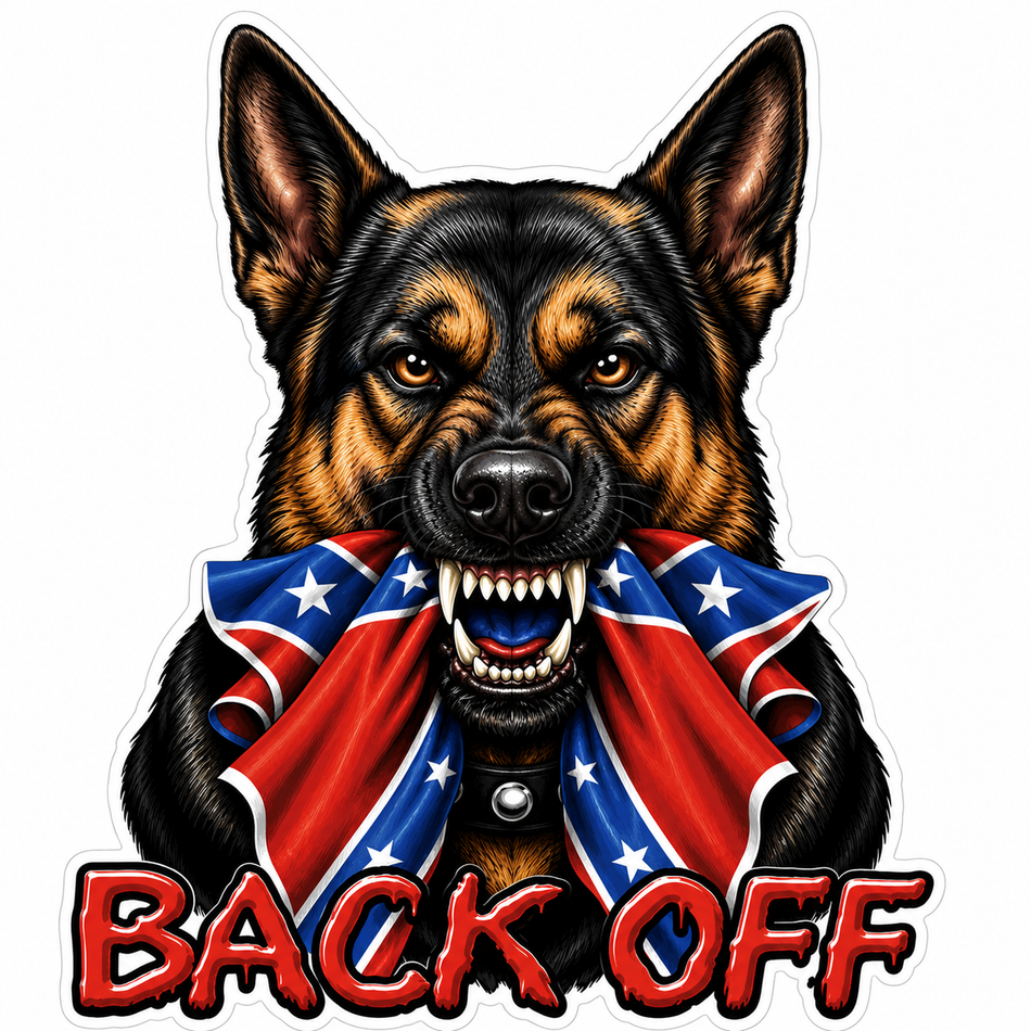 Back Off Dog Flag Customer Window or Helmet Decal (sqd.1)