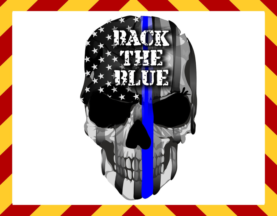 Window Decal - Back the Blue Line Skull Decal
