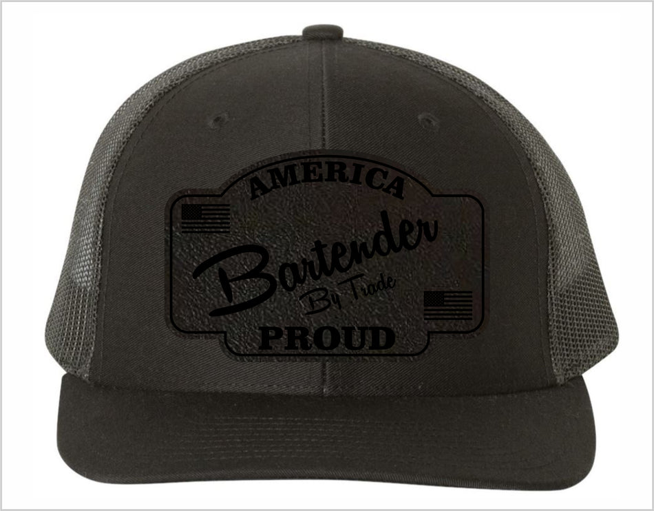 Bartender Blackout Leather Badge America Proud Hat