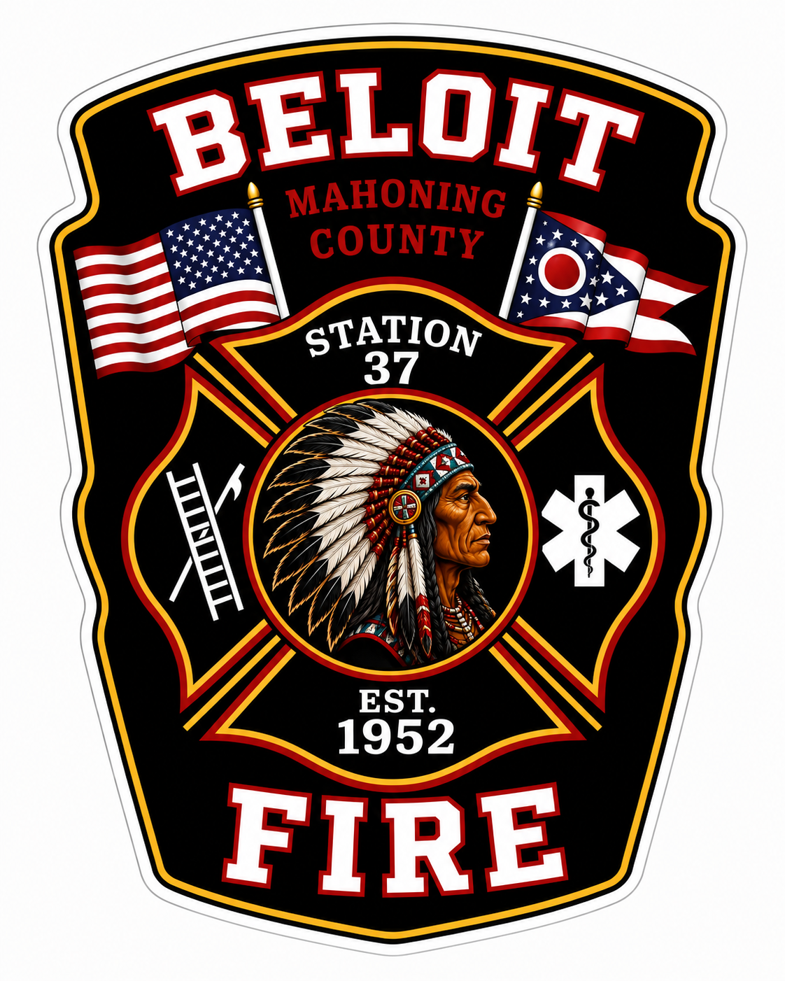 Beloit Fire Department Customer Window or Helmet Decal economy non-reflective decal