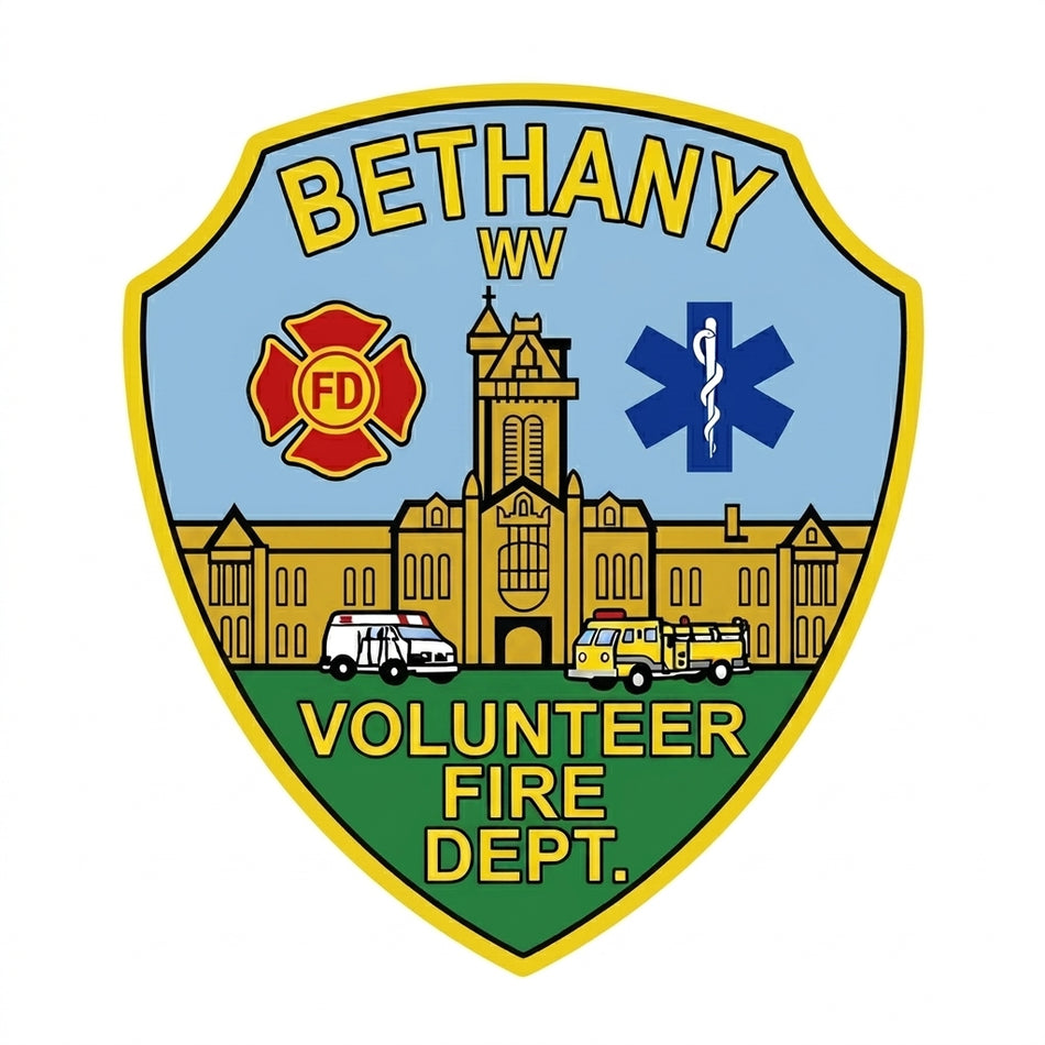 Bethany WV Volunteer Fire Dept. Window/Helmet Decal or MAGNET (sqd.1)