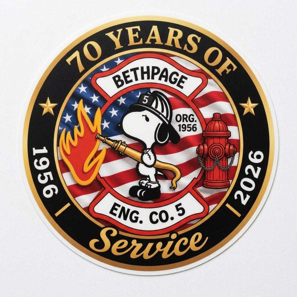 Bethpage 70 years of service Window/Helmet Decal or MAGNET (sqd.1)