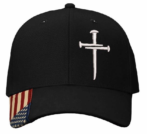 Christian Cross Baseball Cap Religious 3 Nail Design, BLACK AM350 Adjustable Hat